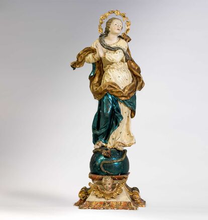 Domëne Moling Maria Immacolata ca 1740 50 Lëgn depënt 75 x 28 x 17 cm Arhif Museum Ladin